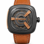 ساعت مچی مردانه طرح سون فرایدی (SevenFriday) | قاب مربعی صنعتی با صفحه اسکلتون و بند چرمی