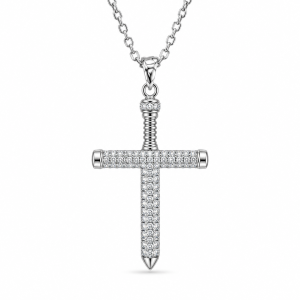 گردنبند آویزدار طرح صلیب تمام‌نگین با طراحی میخ کلاسیک (Nail Cross)