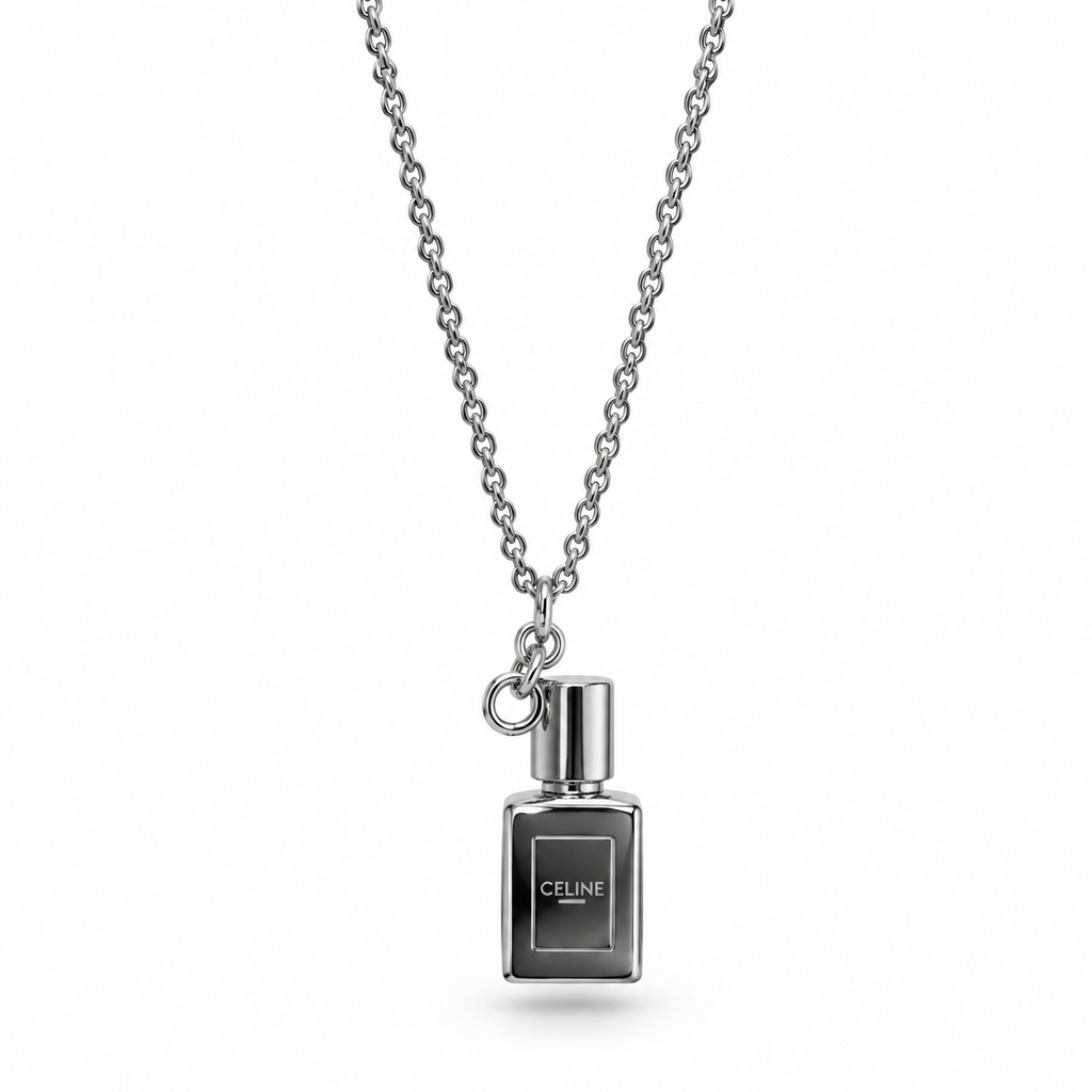 diJdwhwi7qvW6atxfw3hAjnxztE-dCn5_YFOR9iGcQZM_XHCrQ گردنبند زنانه طرح بطری عطر CELINE | اکسسوری مدرن و مینیمال - تصویر 1